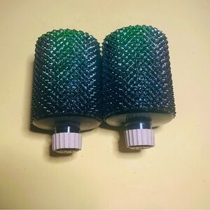 Vintage FAROY DIAMOND POINT Green /Blue Glass VOTIVE CANDLE HOLDERS - 2